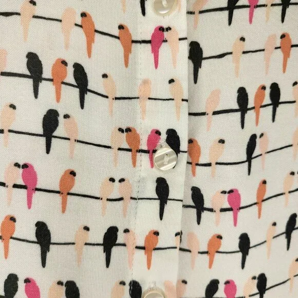 Women's LS Spring Flowy Office Career Button Down Birds Parrot Print Shirt Sz 1X - Picture 10 of 10